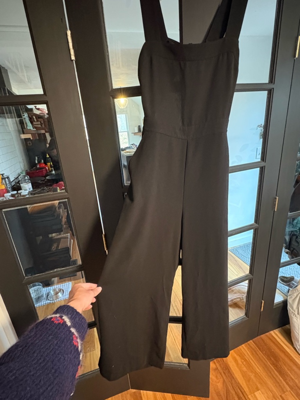 Madewell Open / Tie-Back Square Neck Wide-Leg Cropped Jumpsuit - Black, Sz 8